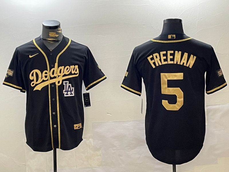 Men Los Angeles Dodgers 5 Freeman Black Gold Fashion Nike 2024 MLB Jersey style 1120